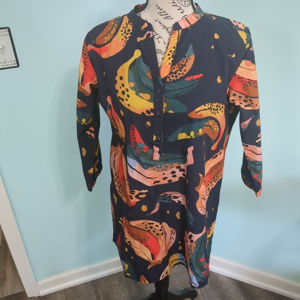 maude vivante tunic blouse top banana print small